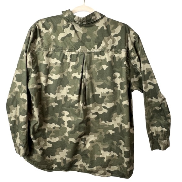 Eddie Bauer Button Up Shirt Women's Large Khaki Camo Boyfriend Fit Camouflage - Picture 2 of 7